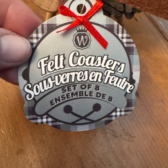 WILD EYE DESIGNS Deer Felt Coaster, 8Pcs, Wooden Holder New Set Christmas Gift r - Picture 5 of 8